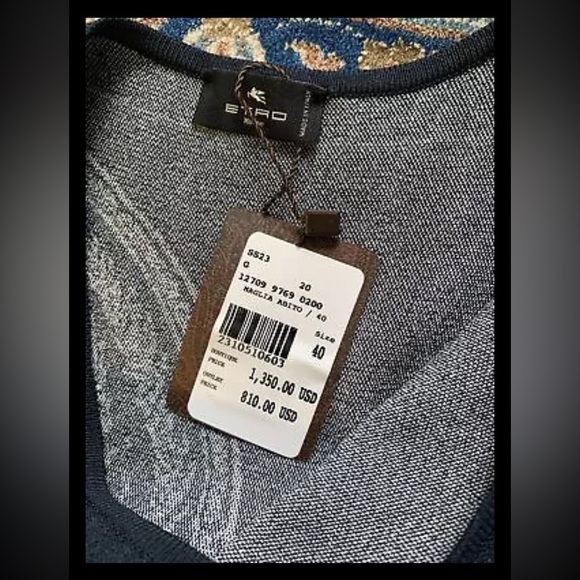 Etro Placed Paisley Knit Midi Sleeveless Dress Navy White New Size 40 US 4 $2165 - Picture 15 of 16